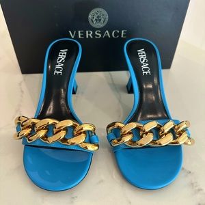 Versace Medusa Chain Mid Heel Slide Sandals